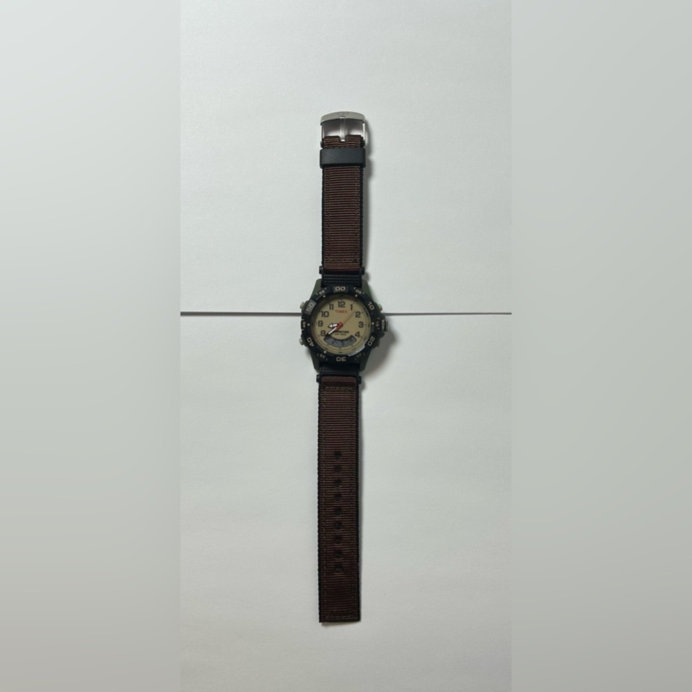 Timex Expedition Brown & Green T45181 Indiglo Alarm Chronograph Mens Watch EUC